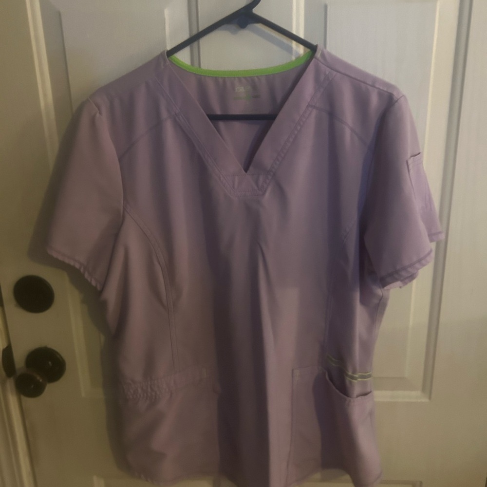 Scrubstar Lilac V-Neck Women's Scrub Top with Green Trim